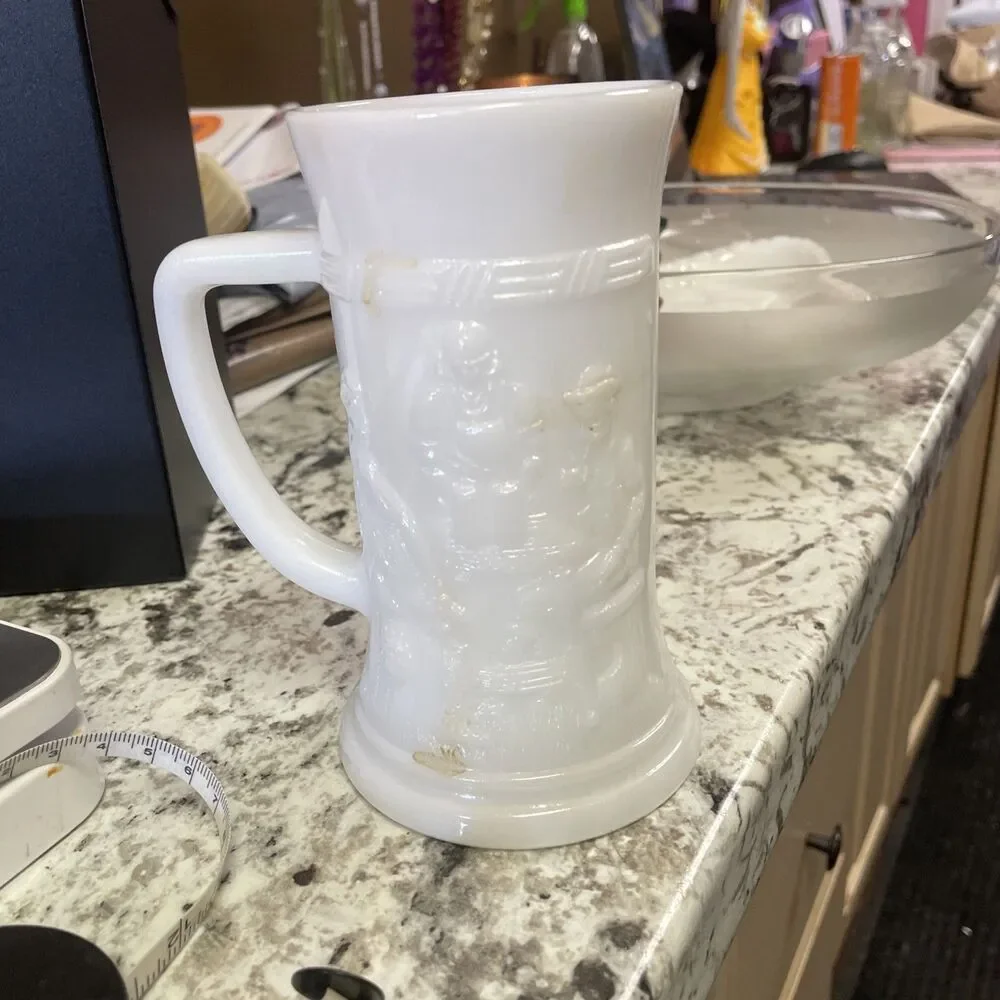 Vintage 1950s Federal Milk Glass German Style Stein with Pub Scene 6